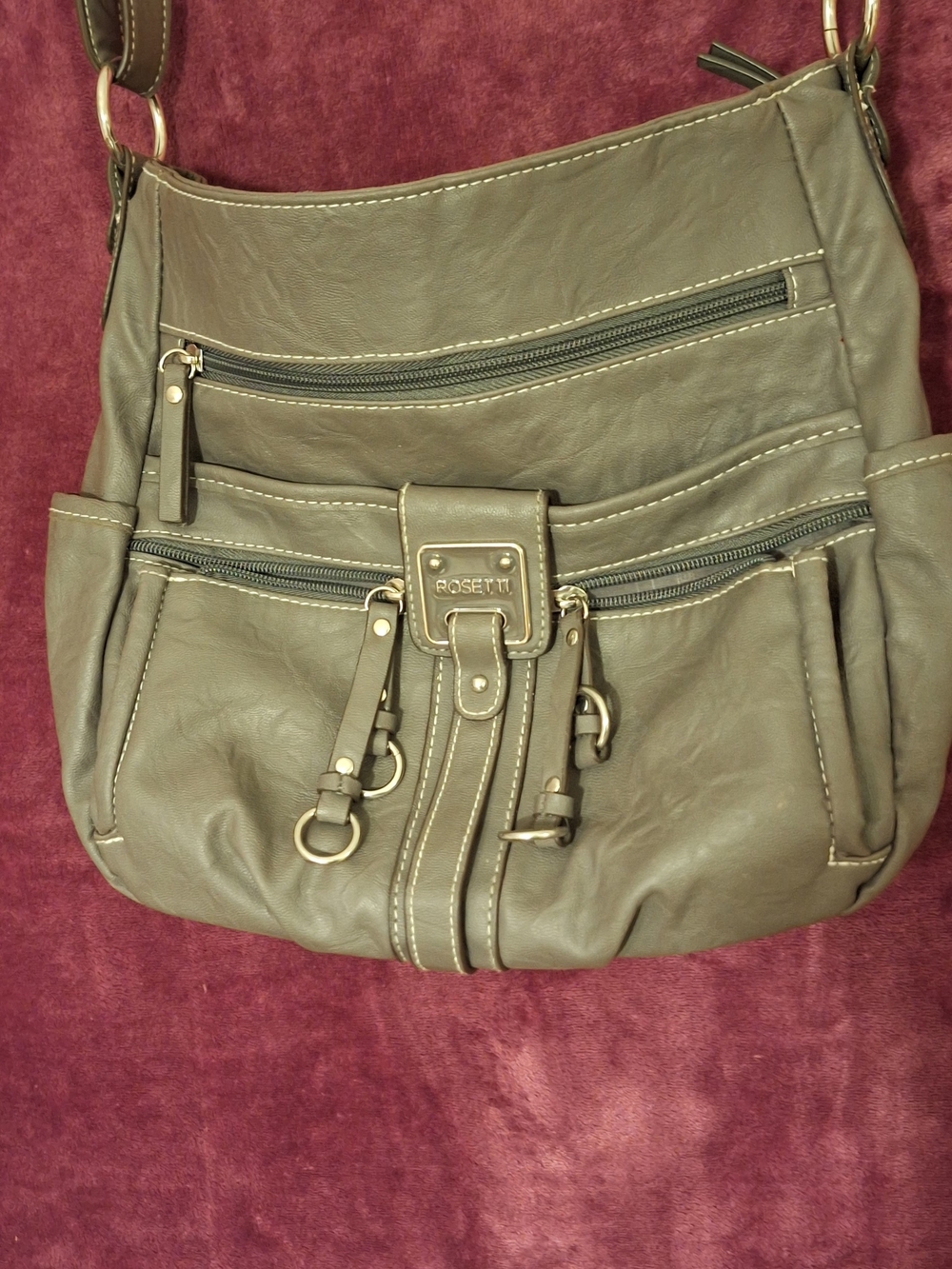 Rosetti Olive Green Shoulder Bag with Front Zips (10.5×9 By 4)